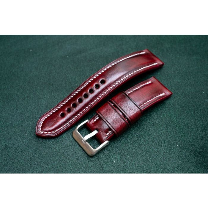 Curea de Ceas din Piele Lucrată Manual, Căptușită, Oxblood, 16-24 mm