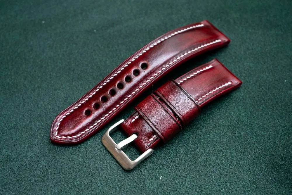 Curea de Ceas din Piele Lucrată Manual, Căptușită, Oxblood, 16-24 mm